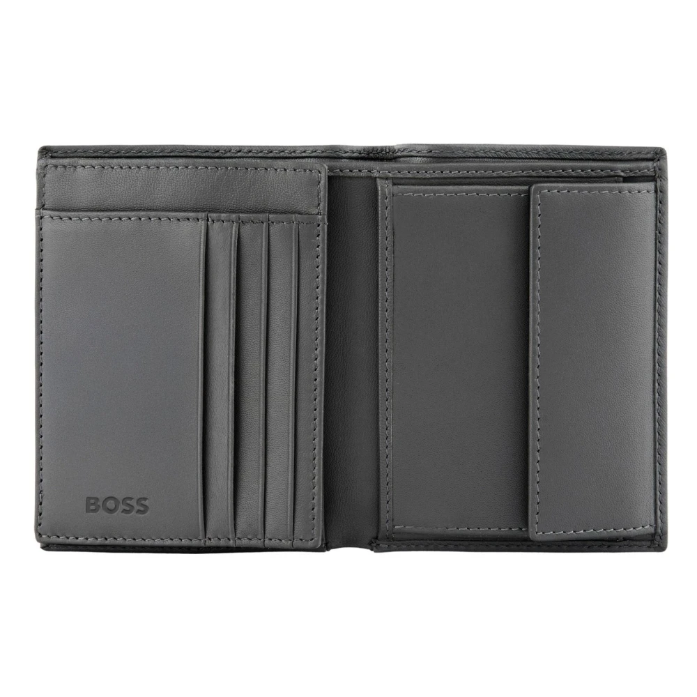 Hugo Boss Портфейл Saffiano, с капак и отделение за монети, сив