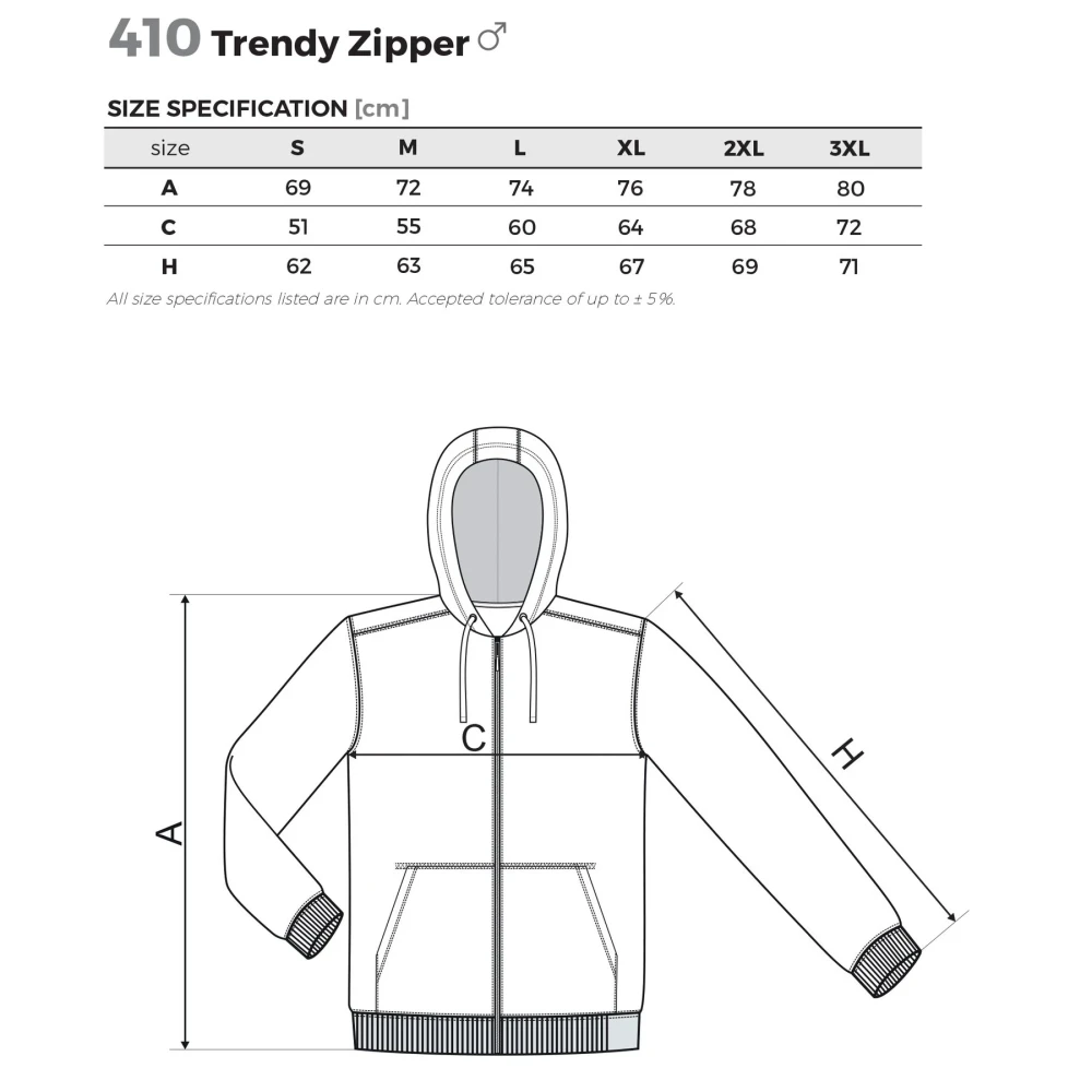 Malfini Мъжки суитшърт Zipper 410, поларен, размер XXL, червен