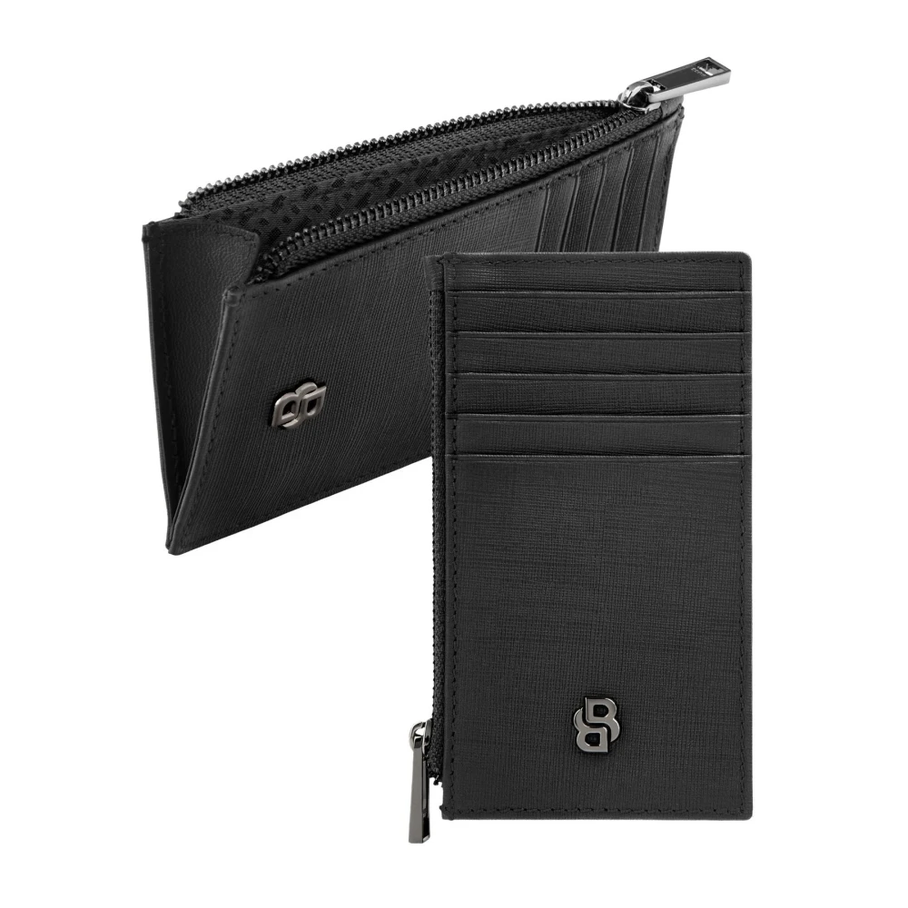 Hugo Boss Калъф за карти Saffiano, с 5 отделения, с цип, черен