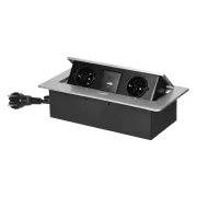 Thumbnail 2 of Мебелна кутия Orno, за вграждане, 2хP+E, USB Type-A+C, сива