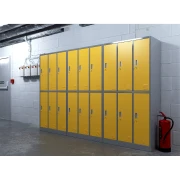 Thumbnail 4 of Гардероб RFG, метален, троен, с шест клетки, 90 x 45 x 185 cm сив корпус, врати с жълт цвят