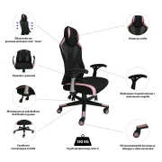 Thumbnail 3 of Геймърски стол RFG Soft Game, дамаска и меш, полиамидна основа, до 130 kg, черно-розов