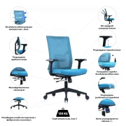 Thumbnail 3 of Ергономичен стол RFG Snow Black W, дамаска и меш, Multi-function механизъм, до 120 kg, светлосиня седалка, светлосиня облегалка