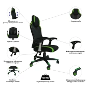 Thumbnail 3 of Геймърски стол RFG Soft Game, дамаска и меш, полиамидна основа, до 130 kg, черно-зелен