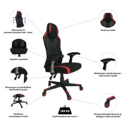 Thumbnail 5 of Геймърски стол RFG Soft Game, дамаска и меш, полиамидна основа, до 130 kg, черно-червен