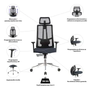 Thumbnail 18 of Ергономичен стол RFG Artur HB, дамаска и меш, до 150 kg, тъмносива седалка, черна облегалка