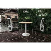 Thumbnail 3 of Заседателна маса RFG Barry, 800 х 800 х 750 mm, кръгъл плот, ПДЧ 25 mm, метална основа, бряст, бяла основа