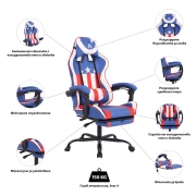 Thumbnail 4 of Геймърски стол RFG Max Game, екокожа, Multi-function механизъм, метална основа, до 150 kg, син и бял