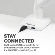 Thumbnail 7 of Стойка за монитор Fellowes, с едно рамо, максимално тегло 8 kg, 32'', бяла