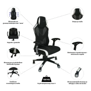 Thumbnail 5 of Геймърски стол RFG Soft Game, дамаска и меш, полиамидна основа, до 130 kg, черно-бял