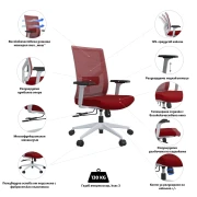 Thumbnail 8 of Ергономичен стол RFG Snow W, дамаска и меш, Multi-function механизъм, до 120 kg, червена седалка, червена облегалка