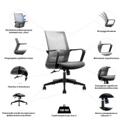 Thumbnail 7 of Офис стол RFG Smart W, дамаска и меш, Tilt механизъм, до 120 kg, тъмносива седалка, сива облегалка