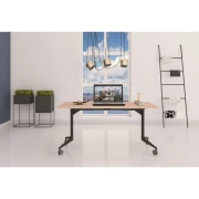 Thumbnail 2 of Конферентна маса RFG Flip, 140 x 80 x 74 cm, мобилна, сгъваема, правоъгълен плот, ПДЧ 25 mm, кехлибарен дъб, черни метални крака