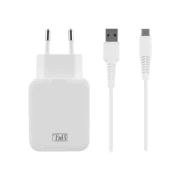 Thumbnail 2 of Зарядно за телефон TNB, 2.4 A, USB-C кабел, бял, USB Type-C, USB Type-A, дължина 1 m