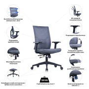 Thumbnail 5 of Ергономичен стол RFG Snow Black W, дамаска и меш, Multi-function механизъм, до 120 kg, светлосива седалка, светлосива облегалка