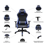 Thumbnail 3 of Геймърски стол RFG Race@Star, екокожа, полиамидна основа, до 130 kg, черна седалка, синя облегалка