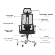 Thumbnail 30 of Ергономичен стол RFG Artur HB, дамаска и меш, до 150 kg, черна седалка, черна облегалка