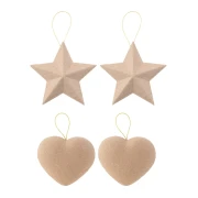 Thumbnail 2 of Craft ID Сърца и звезди за декорация, от папиемаше, 4 броя