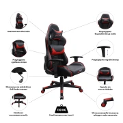 Thumbnail 4 of Геймърски стол RFG Race@Run, екокожа, полиамидна основа, до 130 kg, черна седалка, червена облегалка