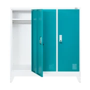 Thumbnail 3 of Гардероб RFG, метален, троен, с три врати, 120 х 40 х 120 cm, бял, с тюркоазени врати