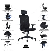 Thumbnail 2 of Ергономичен стол RFG Snow Black HB, дамаска и меш, Multi-function механизъм, до 120 kg, черна седалка, черна облегалка