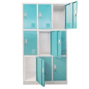 Thumbnail 2 of Гардероб RFG, метален, троен, с девет клетки, 90 x 45 x 185 cm, сив корпус, врати с тюркоазен цвят