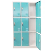 Thumbnail 2 of Гардероб RFG, метален, троен, с девет клетки, 90 x 45 x 185 cm, сив корпус, врати с тюркоазен цвят