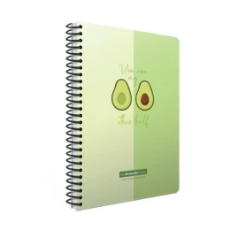 Снимка на Gipta Тефтер Avocado, A6, бяла хартия, широки редове, картонена корица, със спирала, 80 листа