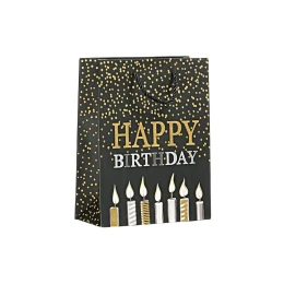 Снимка на Подаръчна торбичка Happy Birthday, 18 х 23 х 8 cm, свещи черна