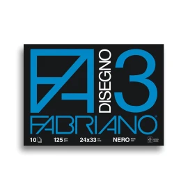Снимка на Fabriano Блок за рисуване Disegno 3, 24 x 33 cm, 125 g/m2, черна хартия, грапав, шит с телчета, 10 листа