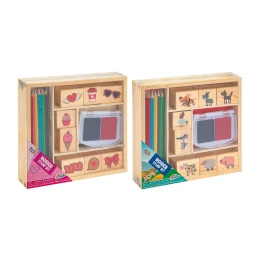 Снимка на Moxy Комплект дървени печати и цветни моливи, в кутия, асорти, 36 броя