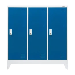 Снимка на Гардероб RFG, метален, троен, с три врати, 120 х 40 х 120 cm, бял, със сини врати