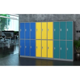 Снимка на Гардероб RFG, метален, троен, с шест клетки, 90 x 45 x 185 cm сив корпус, врати с жълт цвят