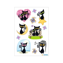 Снимка на Herma Самозалепващи се етикети Черни котки, глитер, 1 лист