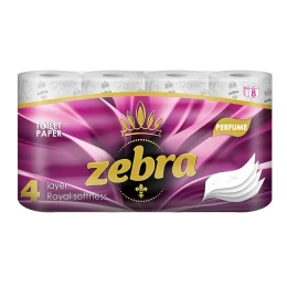 Снимка на Тоалетна хартия Zebra Perfume, четирипластова, 130 къса, 8 броя
