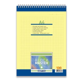 Снимка на Gipta Block Master Пад, А4, жълт, широки редове, микроперфорация, със спирала, 100 листа