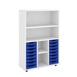 Снимка на Етажерка RFG, с 14 PP сини тавички, 1040 х 400 х 1500 mm, ПДЧ 18 mm, бяла