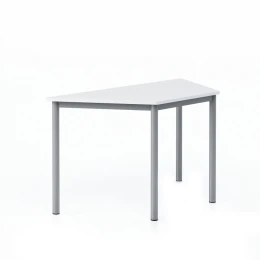 Снимка на Ученическа маса RFG Trapez, модулна, трапецовидна, над VIII клас, 1250 х 600 х 750 mm, бял MDF плот със заоблени ъгли, сиви метални крака