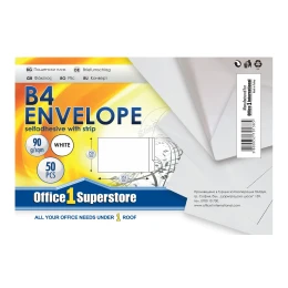 Снимка на Office 1 Плик, B4, 250 x 353 mm, хартиен, със самозалепваща лента, бял, 50 броя