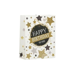 Снимка на Подаръчна торбичка Happy Birthday, 18 х 23 х 8 cm, звезди бяла