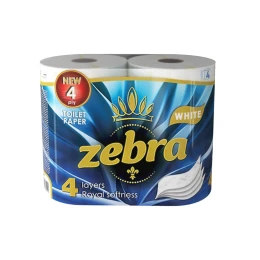 Снимка на Тоалетна хартия Zebra White, четирипластова, 130 къса, 4 броя