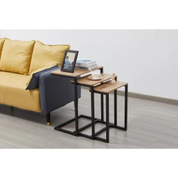 Снимка на Ниска маса RFG Lisa, правоъгълен плот, плот цвят дъб, ПДЧ, черни метални крака, 3 броя в комплект