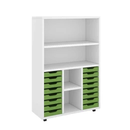 Снимка на Етажерка RFG, с 14 PP зелени тавички, 1040 х 400 х 1500 mm, ПДЧ 18 mm, бяла