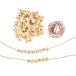 Снимка на Small Foot Мъниста за нанизване, с букви, дървени, 0.7 х 0.7 cm, 300 броя