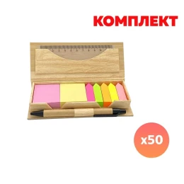 Снимка на Linea Комплект листчета, линия и химикалка, в бамбукова кутия, с включен печат, 50 броя