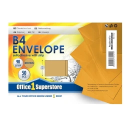 Снимка на Office 1 Пощенски плик, B4, 250 x 353 mm, хартиен, със самозалепваща лента, кафяв, 50 броя