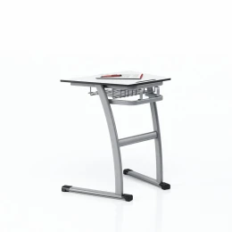 Снимка на Ученически чин RFG Fila, единичен, тип трапец, 700 х 500 х 750 mm, бял HPL плот, сив метал