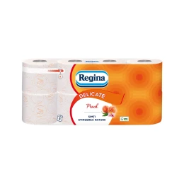 Снимка на Тоалетна хартия Regina Peach, целулоза, трипластова, 135 къса, 8 броя