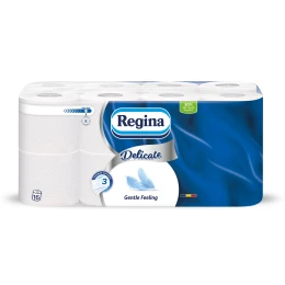 Снимка на Тоалетна хартия Regina Gentle, целулоза, трипластова, 150 къса, 16 броя, 17.6 m