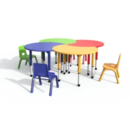 Снимка на Ученическа маса RFG Moon, с регулируема височина, от I до XII клас, 900 х 900 х 550-750 mm, MDF, жълта